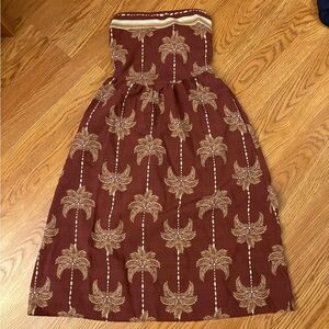 Burgundy Strapless Dress with Palm Print